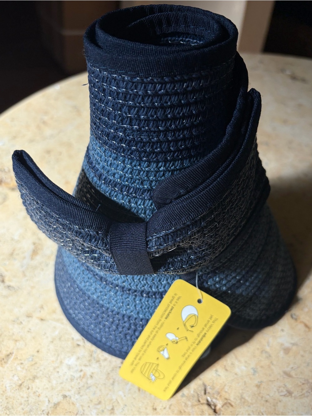 Packable Navy Blue Straw Visor Hat